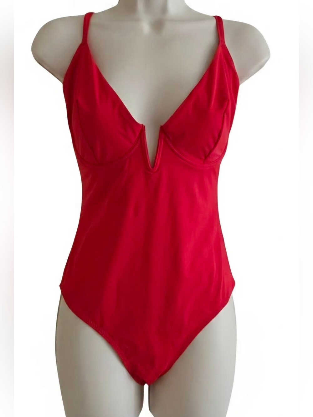 Popilush Red V-Plunge One-Piece Swimsuit